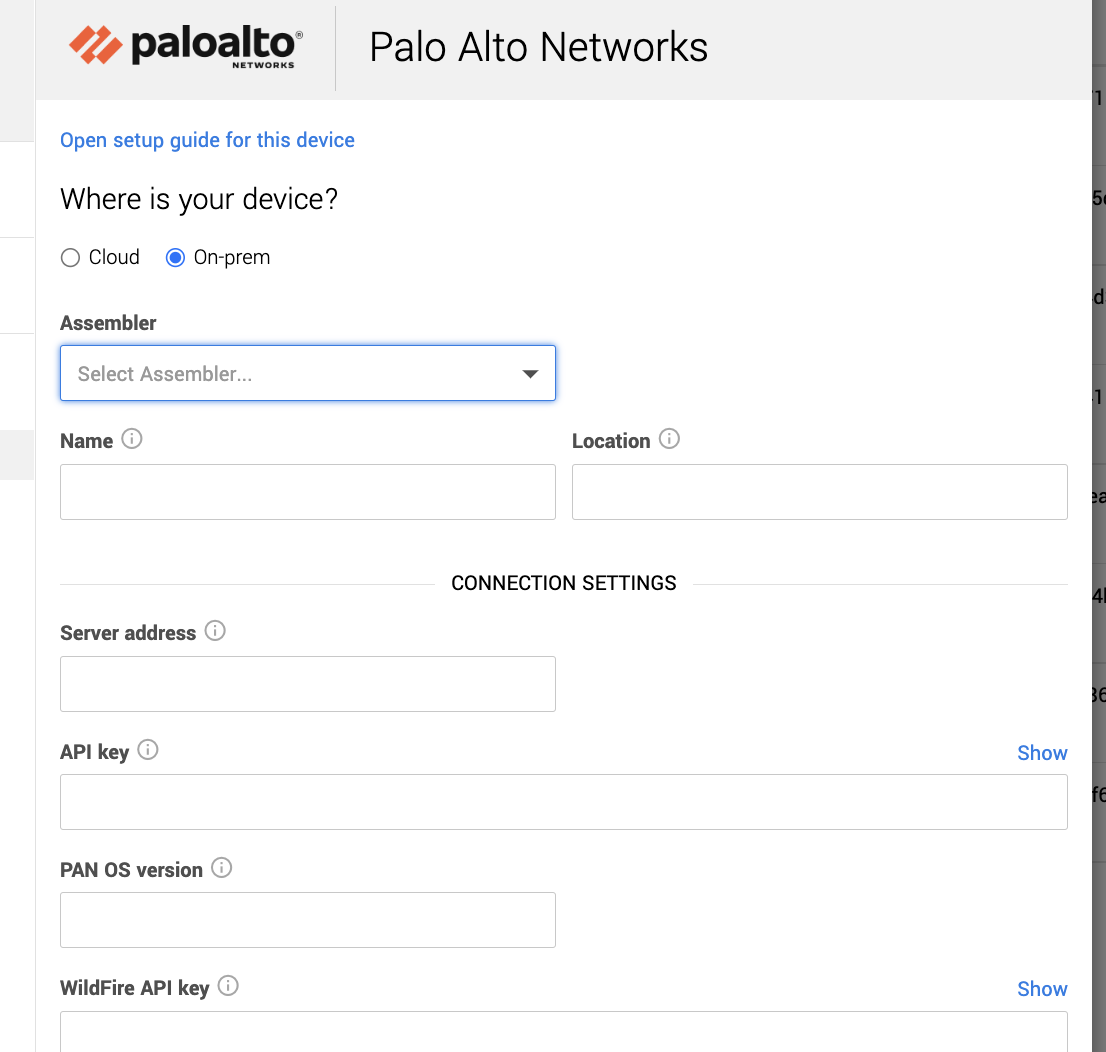 Add Palo Alto Networks Firewall security device