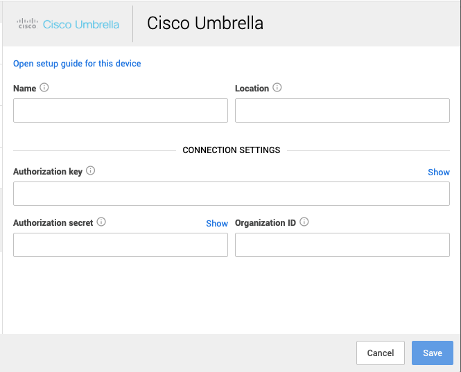 Add Cisco Umbrella security device