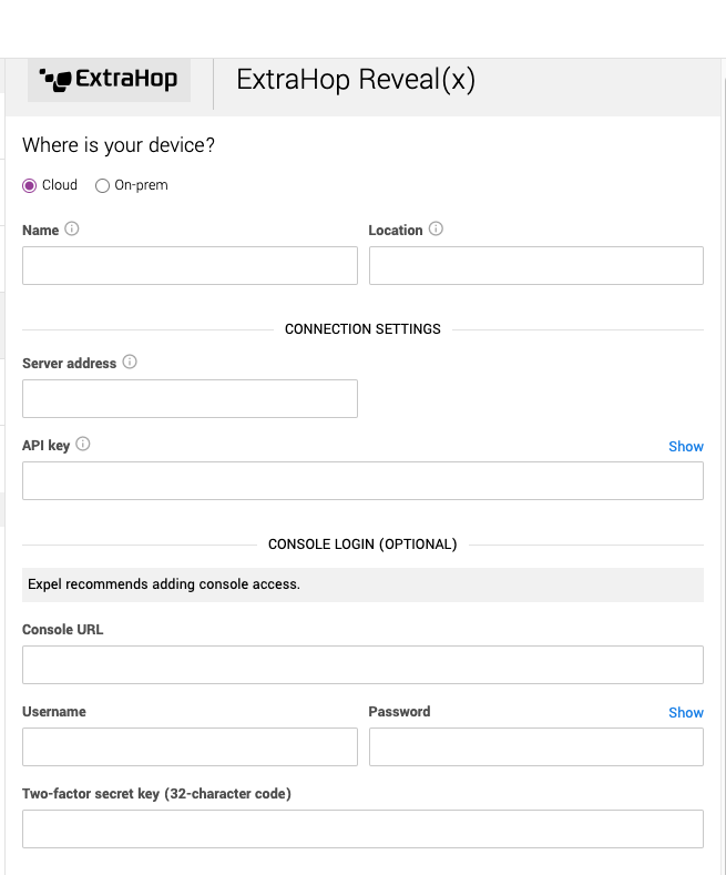 Add ExtraHop Reveal(x) security device