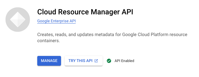 A screenshot from Cloud Resource Manager API with API Enabled ticked