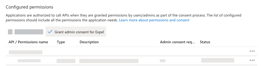 The location of the Grant admin consent button in Azure