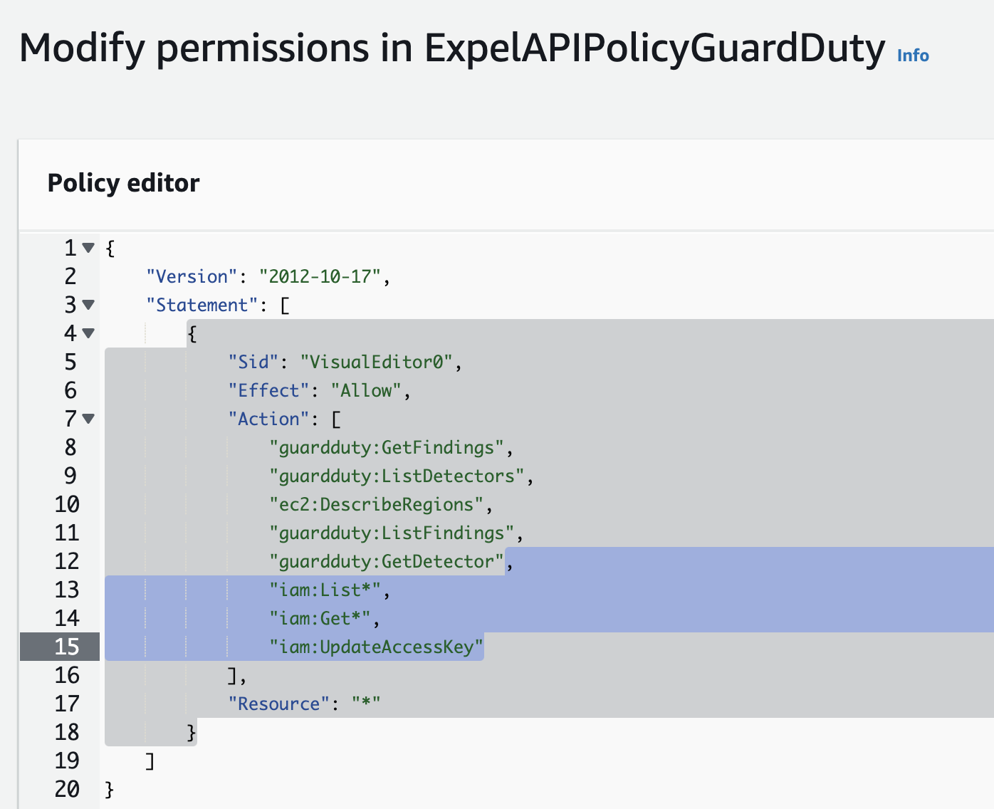 AWS GuardDuty policy permissions