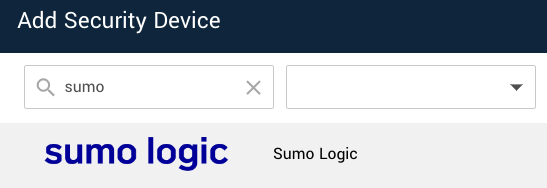 Add Security Device dialog with the Sumo Logic entry