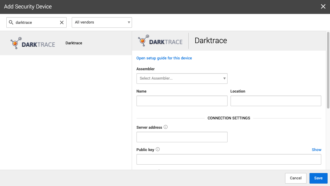 Add Darktrace Direct security device